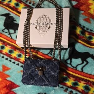 Kurt Geiger Navy Quilted Mini Kensington Chain Crossbody Bag, New In Box